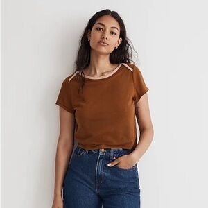 Madewell Contrast-Bib Crop Tee Brown Size S